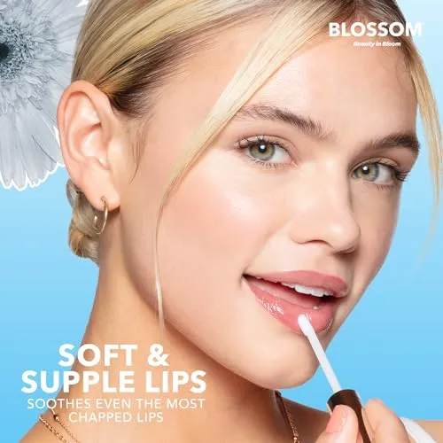 Blossom Moisturizing and Hydrating Shimmer Sparkle Lip Oil with Olive Oil   Grape Seed Oil, Infused with Real Flowers, 3g, Coconut