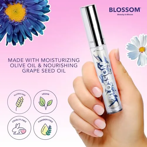 Blossom Moisturizing and Hydrating Shimmer Sparkle Lip Oil with Olive Oil   Grape Seed Oil, Infused with Real Flowers, 3g, Coconut