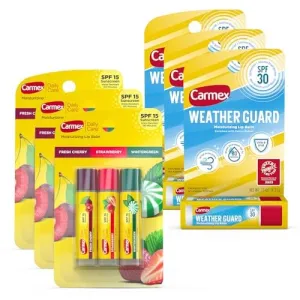 Carmex Lip Balm Bundle, 12 Count (9 Daily Care Lip Balm with SPF 15 Sticks, 3 Weather Guard Lip Balm with SPF 30 Sticks)