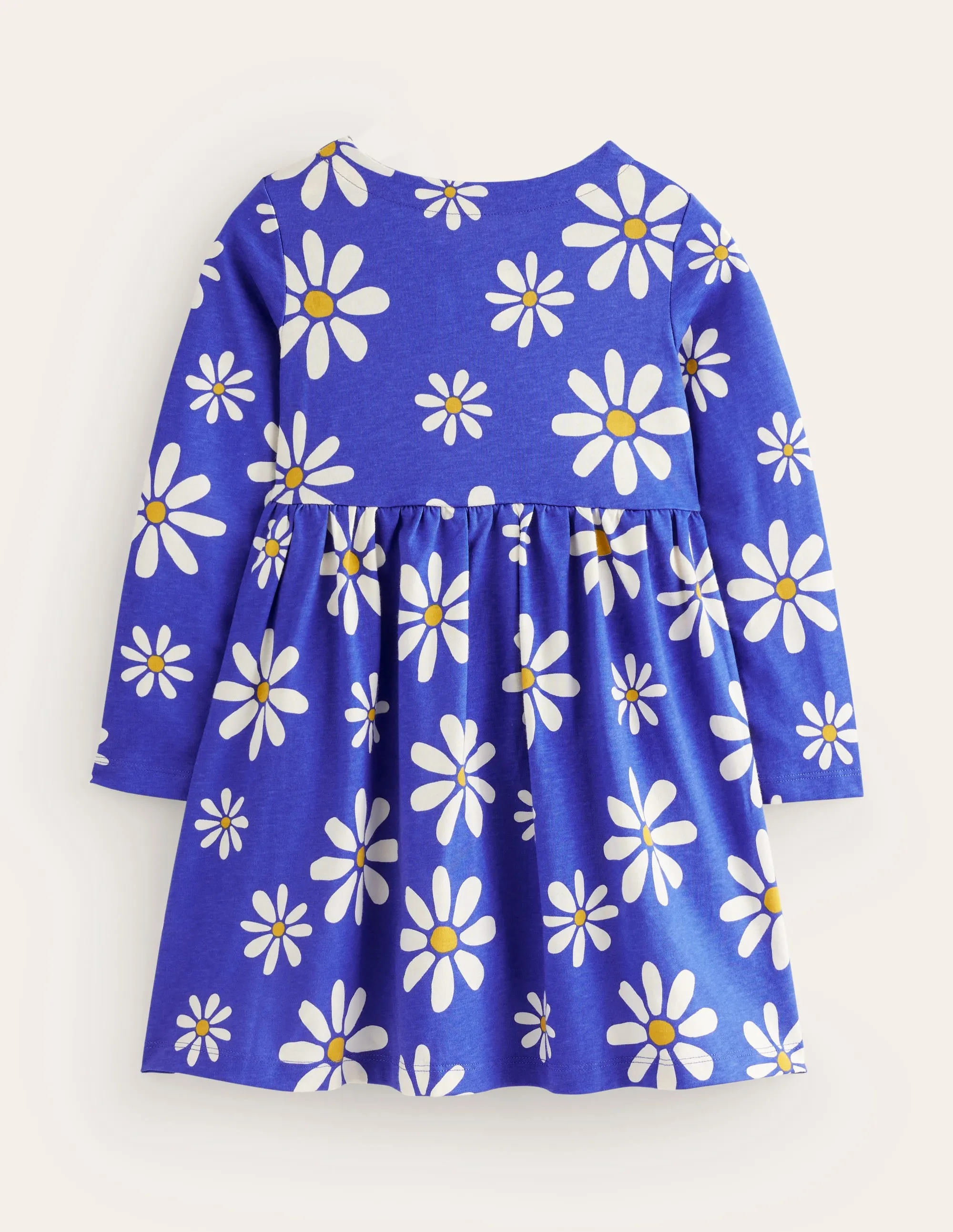 Long Sleeve Fun Jersey Dress-Sapphire Blue Daisies